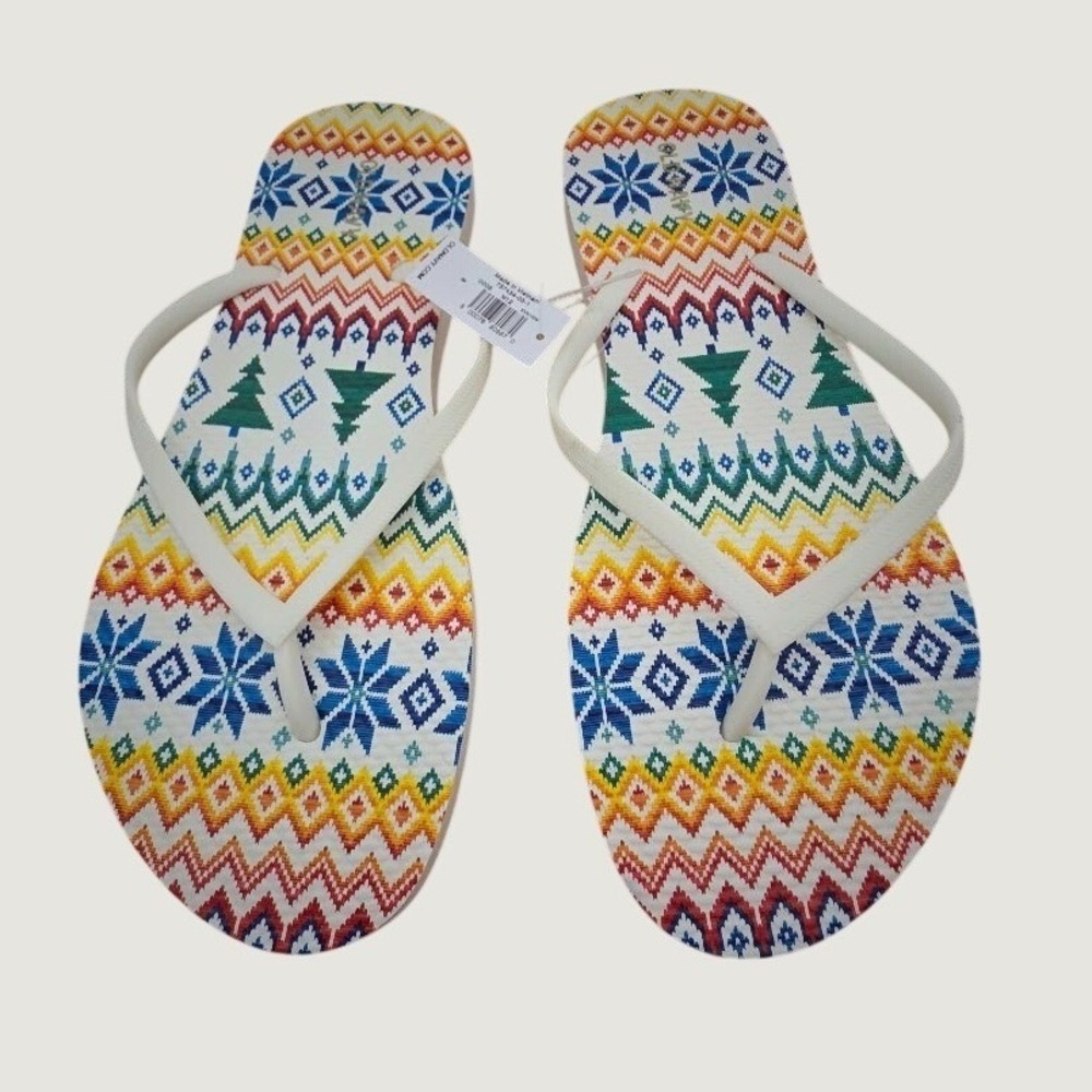 Old Navy Womens Fair Isle Holiday Snowflake Flip Flop Sandals White Size 8 NWT